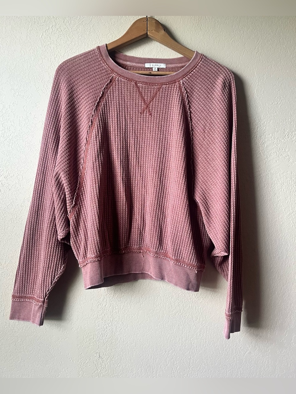 Z Supply Dusty Rose Waffle Knit Crewneck Top
